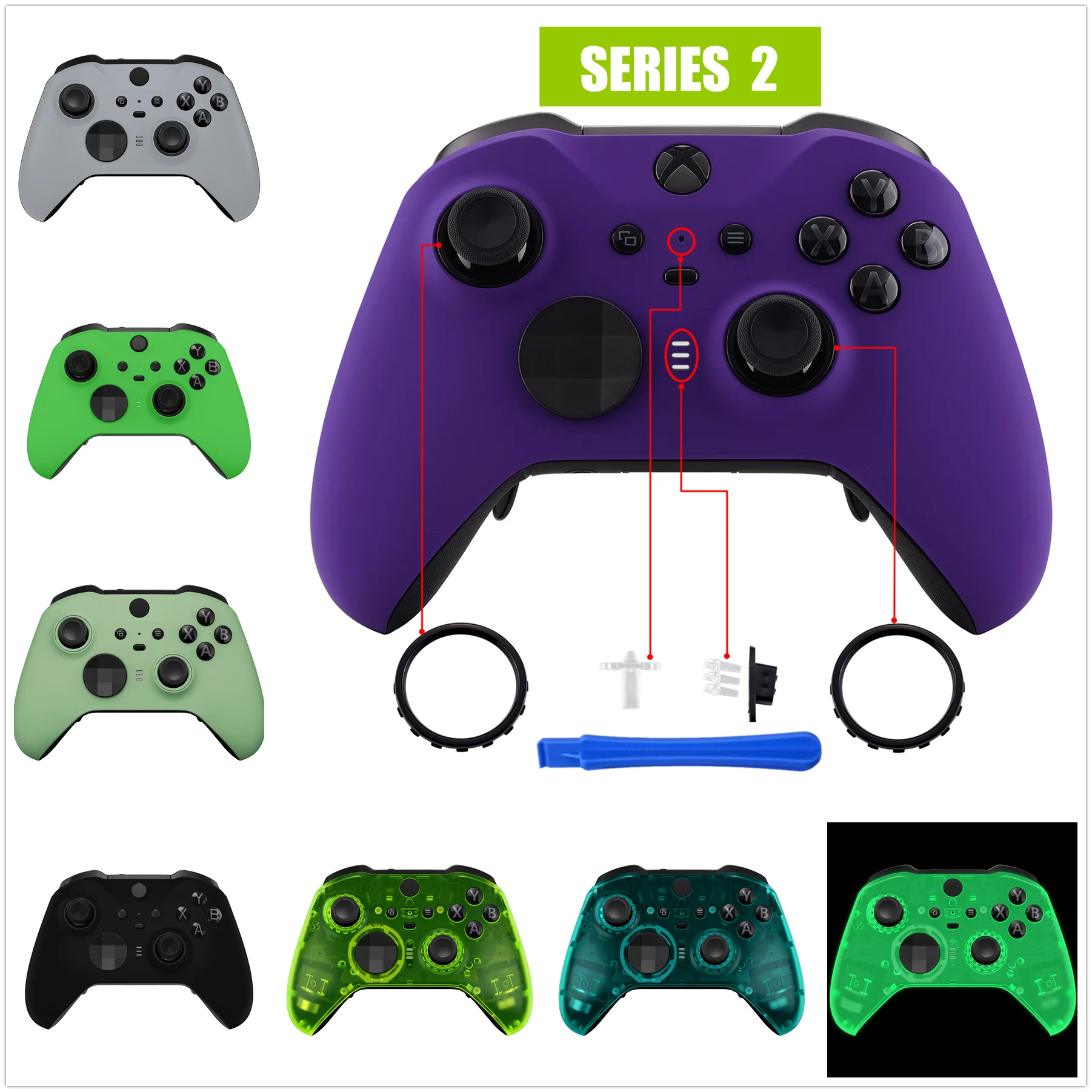 

eXtremeRate Faceplate Front Housing Shell Case Replacement Kit for Xbox One Elite Series 2 Controller - Purple