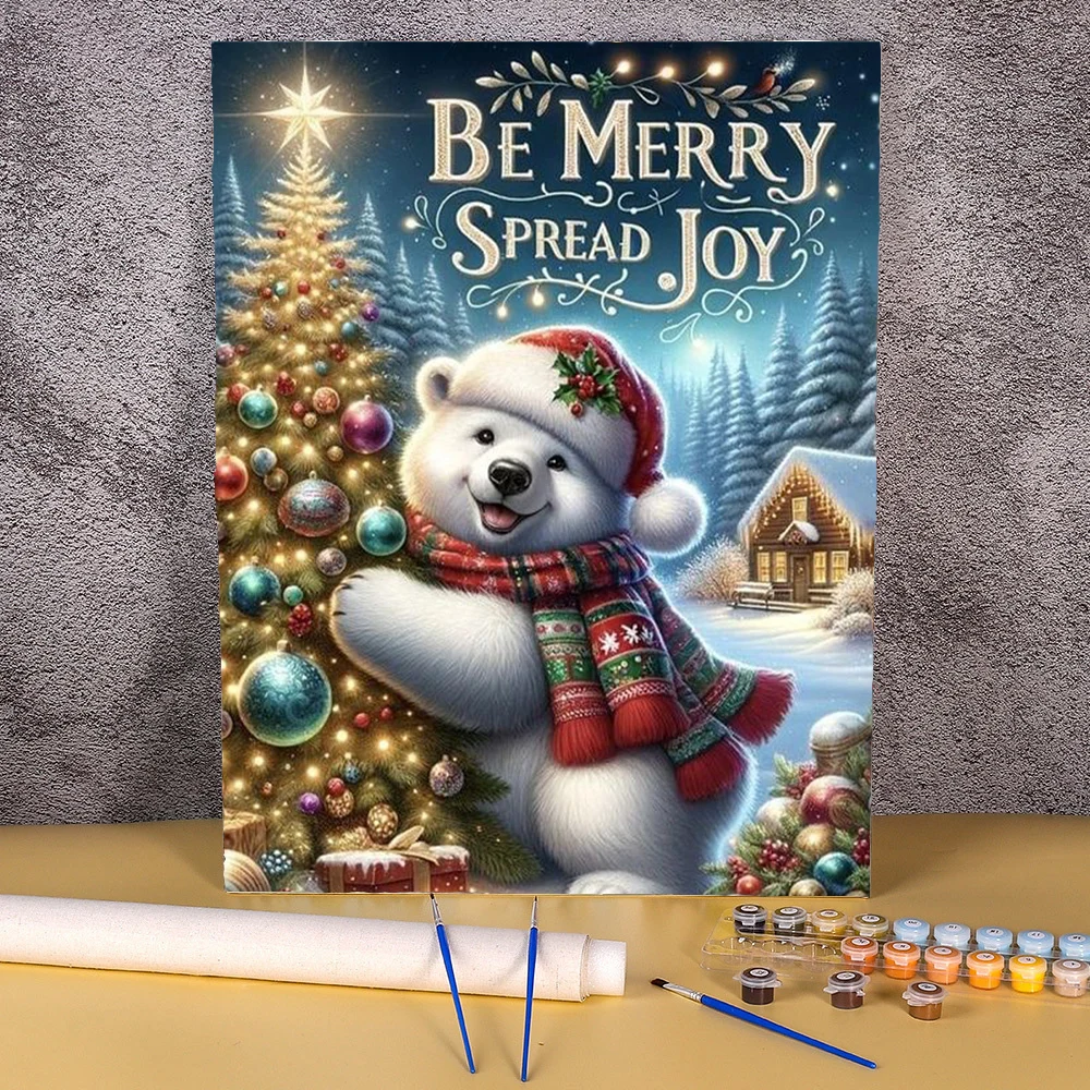 

Oil Painting By Numbers For Kids Children Christmas Tree Snow Bear Number Painting Diy Gift Artwork Home Decors Pictures Paint