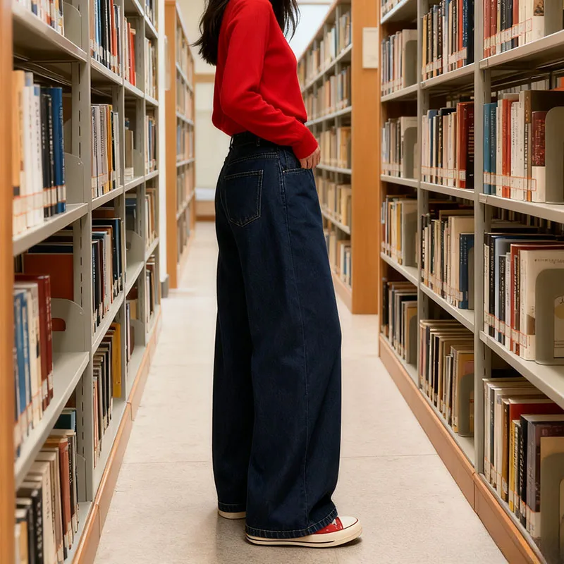 Jean thermique Y2K pour femme, doublé polaire, pantalon à jambes larges, taille haute, jambe droite, hiver