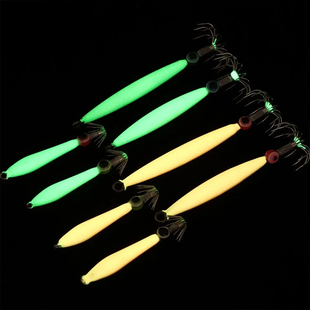 Simulation New Style Luminous Angling Jigs Wood Shrimp Lures Squid Hook with fish eyes Fishing Tackle Octopus Bait