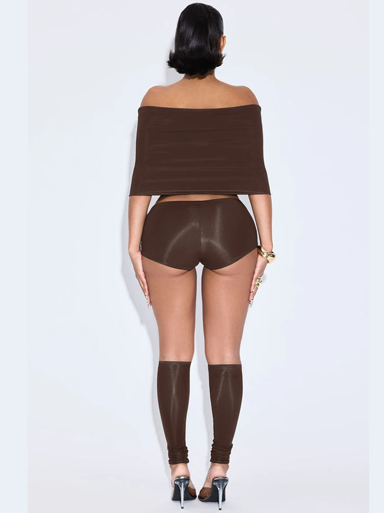 แปลก Puss Hipster 3 ชิ้นชุดผู้หญิง Slash คอกลางแขนเสื้อ Crop Tops + กางเกงขาสั้น + เท้าฤดูร้อนที่เรียบง่ายแนวโน้มการจับคู่ streetwear