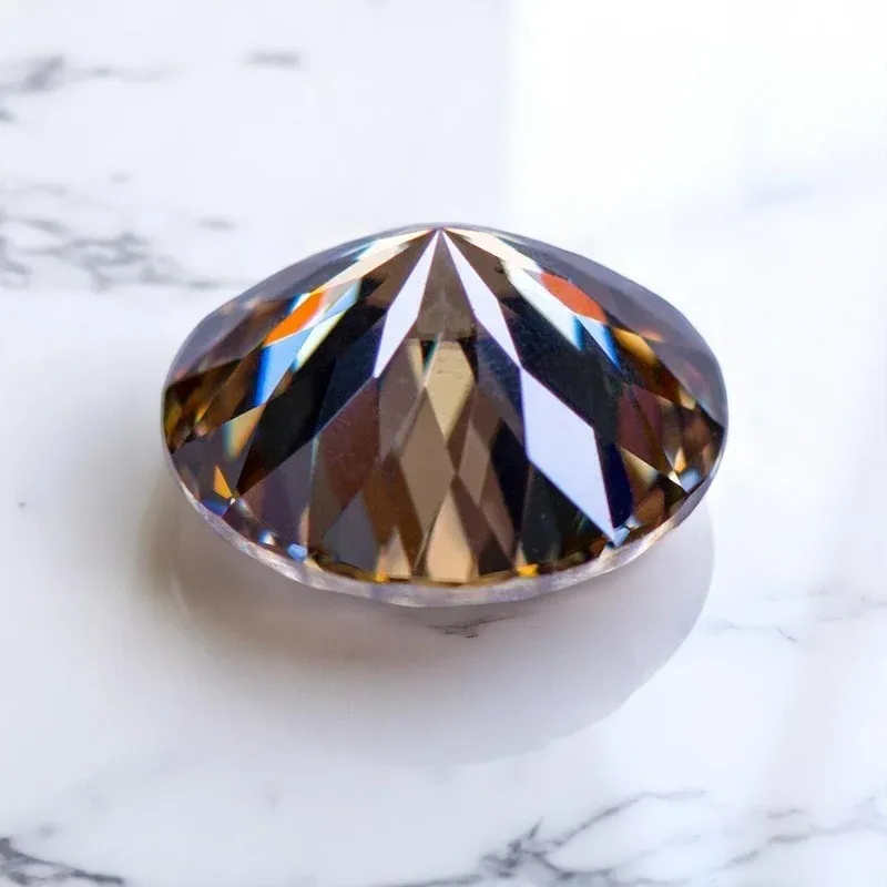 Moissanite Stone Natural Color Champagne Round Shape 100 Faceted Cut Lab Grown Diamond Charms Jewelry Gift with Certificate