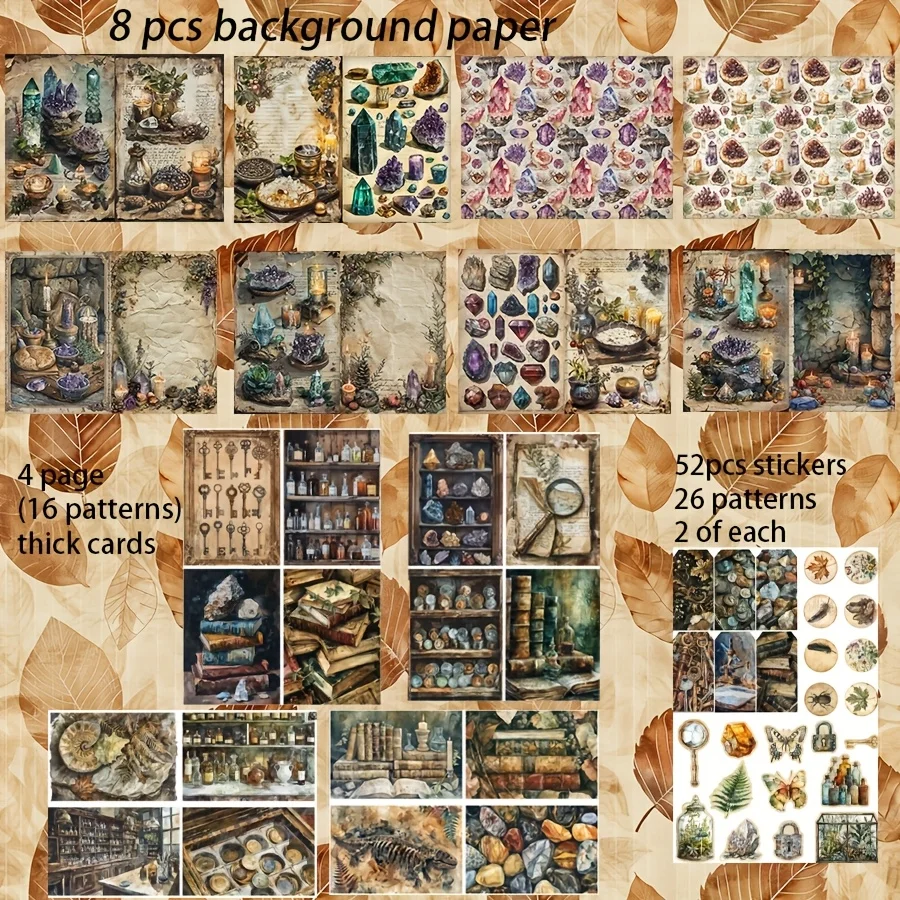 JAIIMAN 64 قطعة من ورق الخلفية والبطاقات والملصق، مع كريستال، لبطاقة الهدايا، حرفة الورق DIY، مجلة غير المرغوب فيها، سجل القصاصات، ديكور