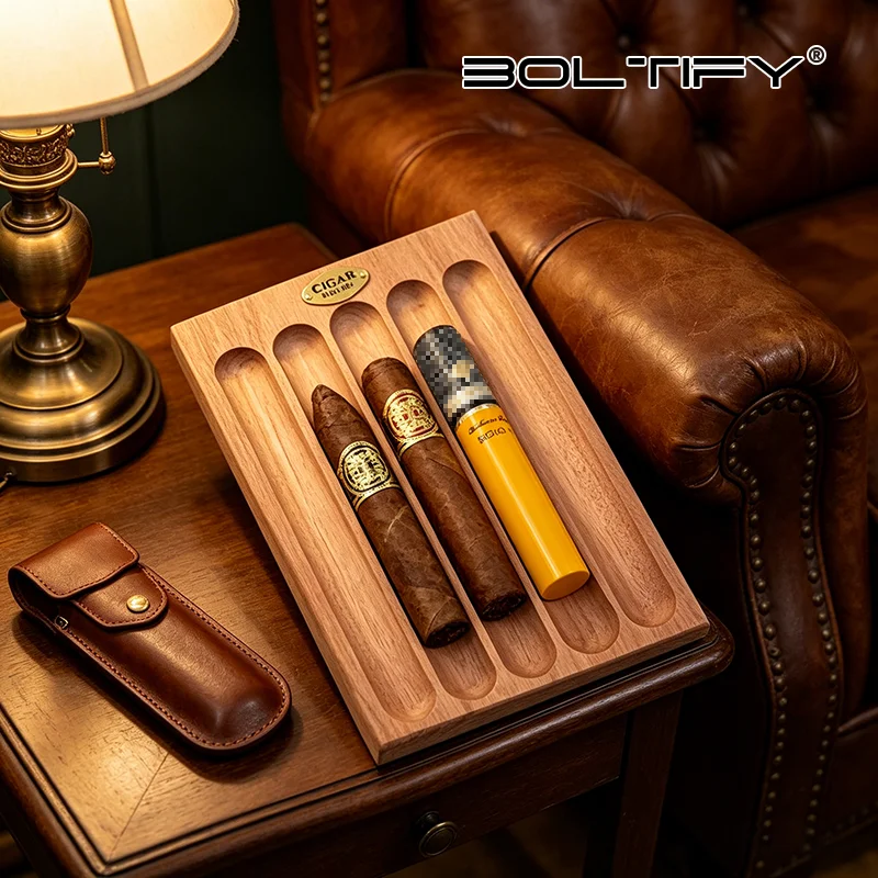 

Премиальный деревянный поднос для сигар на 5 слотов, настольный органайзер для хранения сигар для любителей сигар, элегантный аксессуар для курения