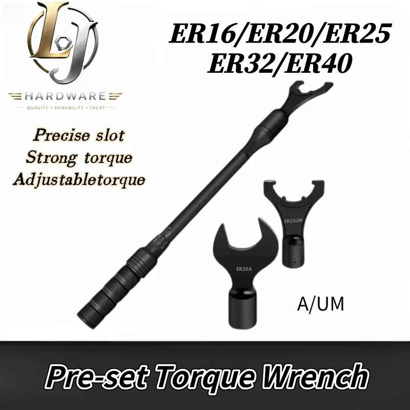 High Precision ER Torque Wrench Set Interchangeable Head Long Handle ER16A ER20A ER25UM ER32UM ER40UM CNC Nut Tool Holder Wrench