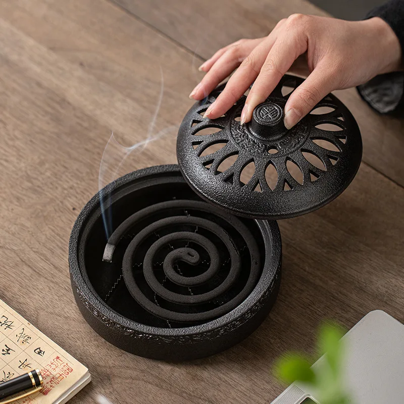 Quemador de incienso grande de cerámica, bandeja con tapa ignífuga para el hogar, quemador de incienso para interiores, decoración Retro de difusor de Aroma de alta calidad
