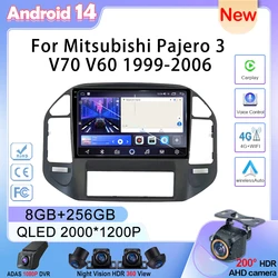 Wireless Android Head Unit For Mitsubishi Pajero 3 V70 V60 1999-2006 Car Auto Radio Carplay Multimedia GPS Navigation No 2din 4G