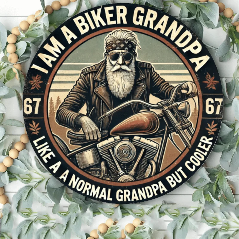 Vintage Biker Grandpa Motorcycle Metal Wall Sign - 19.99cm x 19.99cm (7.875