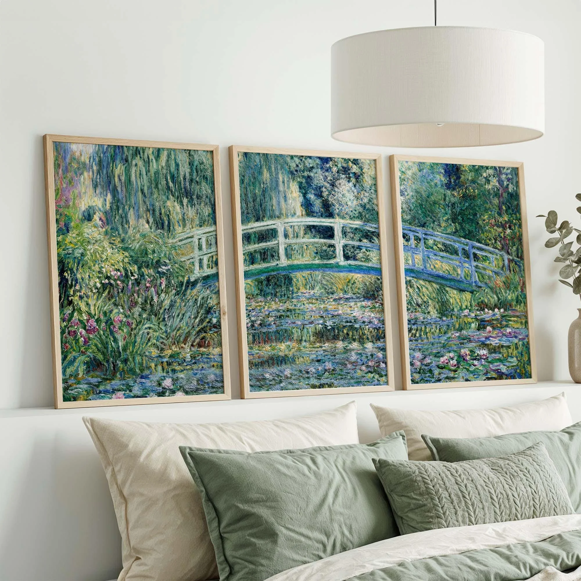 3pcs frameless Canvas Painting Monet Water Lilies Triptych Japanese Bridge Wall Art Print Set Canvas Poster Prints Home Bedroom