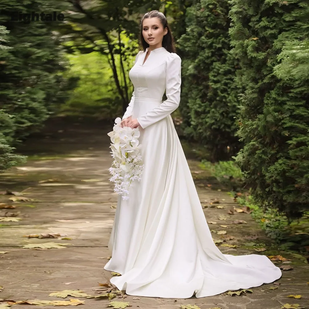 

Eightale арабское свадебное платье на заказ цвета слоновой кости с v-образным вырезом свадебное платье трапециевидной формы с длинными рукавами длиной до пола мусульманское вечернее платье невесты