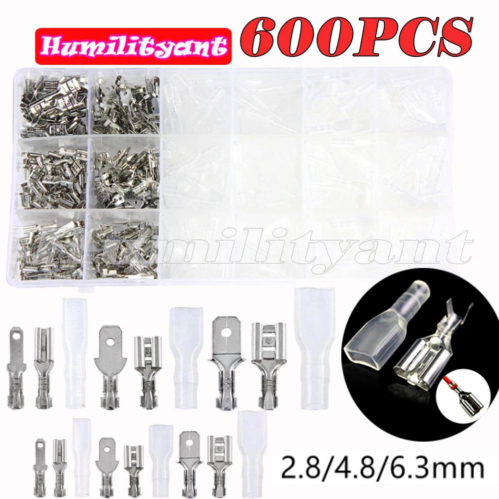 

600Pcs Wire Crimp Terminals 2.8/4.8/6.3mm Universal Insulated Spring Plug Crimping Terminal Set