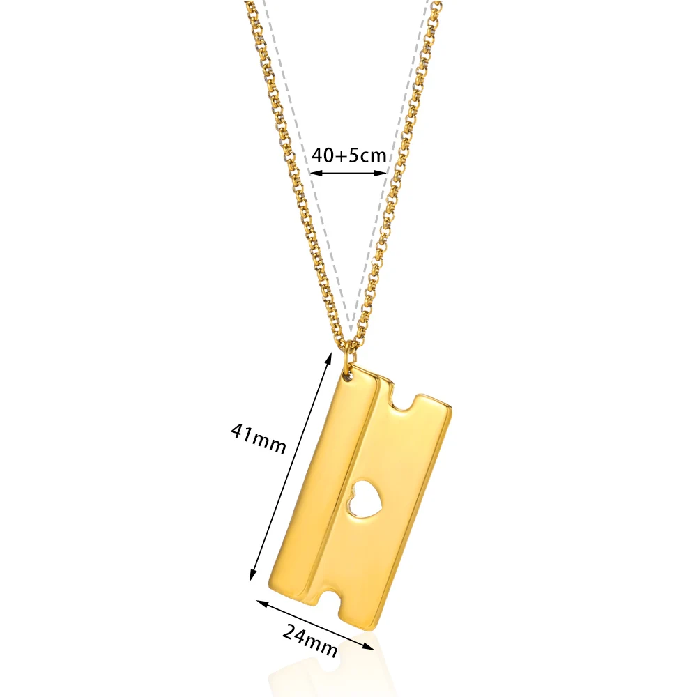 Fashion Safety Blade Razor Pendant Necklace For Men Women Gold Color Stainless Steel Chain Fashion Party Jewelry Gifts