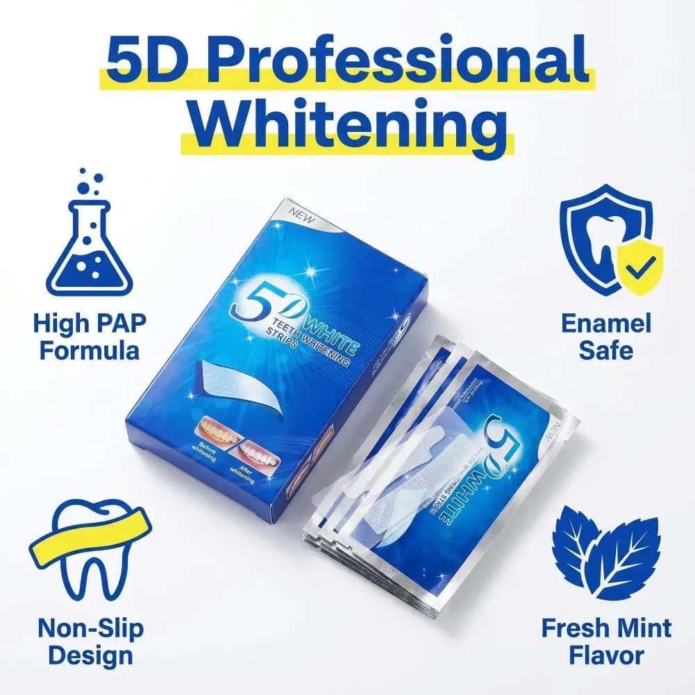5D Teeth Whitening Strips Soft Comfortable Wear Professional Yellow Removal Teeth Patch 3 Days Significant Whitening Oral Strips