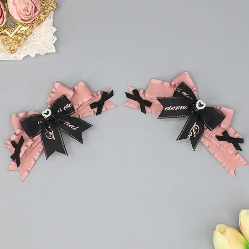 Copricapo punk da 49mf clip capelli neri bowknot paio barrette rosa+nastro nero cool bows forma forma gotica barrette