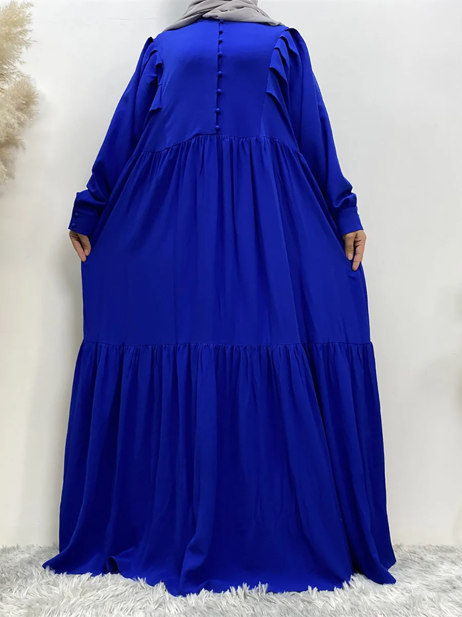 Muslim Middle Eastern Women\'s Abaya Loose Style Chiffon Long dress Solid Color Islamic Clothing Dubai Turkey Loose A-line button