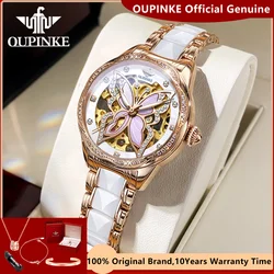 OUPINKE-relojes mecánicos automáticos para mujer, pulsera elegante de cerámica con espejo de cristal de zafiro de lujo, 3239