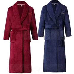 Winter Nightwear Kimono Bathrobe Gown PLUS SIZE Thick Flannel Long Robe Couple Sleepwear Home Clothes Coral Fleece Loungewear