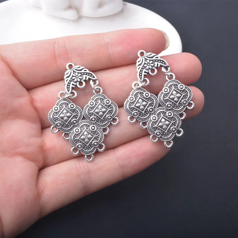 12 Stück/Set Böhmische Antik-Silberfarbene Übertriebene Ohrring-Verbinder Anhänger Schmuckzubehör mit vielen Löchern Charms DIY Damenohrringe – Detail 10