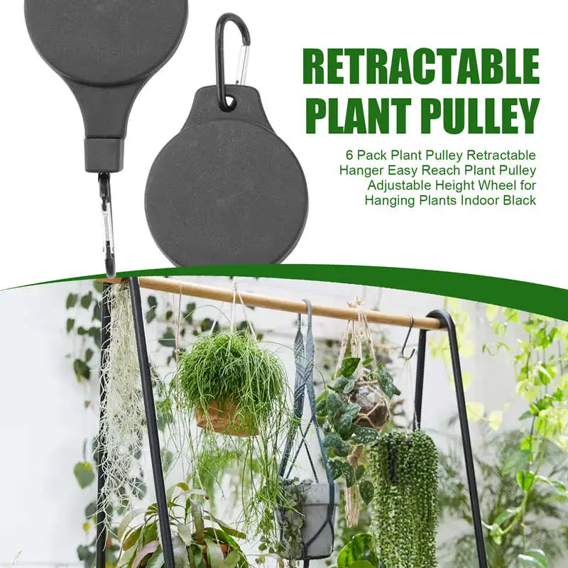 PORK-6 Pack Plant Pulley Retractable Hanger Easy Reach Plant Pulley Adjustable Height Wheel For Hanging Plants Indoor