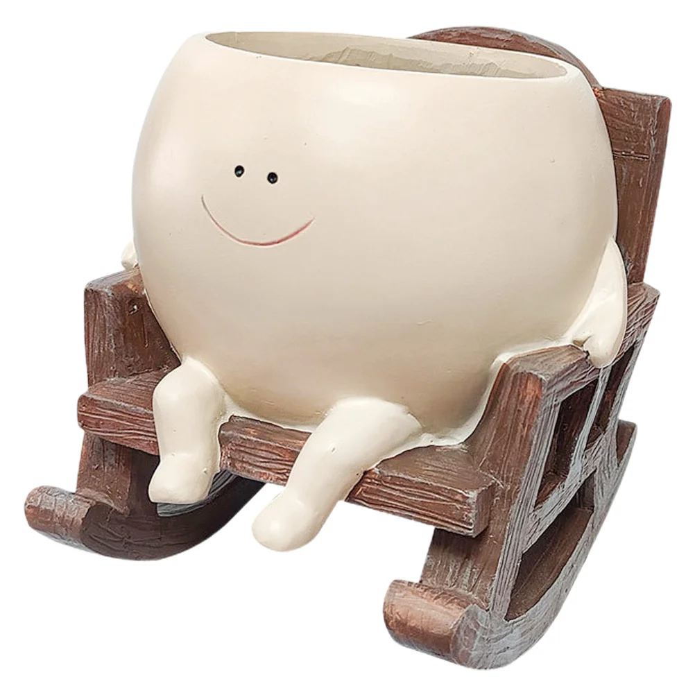 

Cute Rocking Chair Planter with Smiling Face Resin Material for Small Plants Indoor Decoration Air Purifying Desktop Greenery