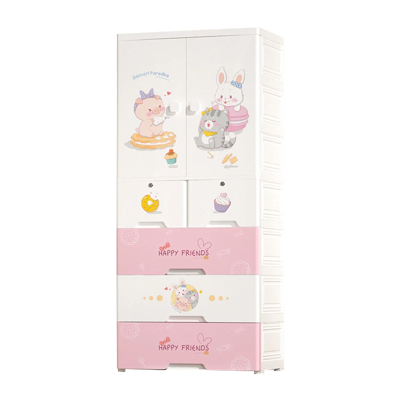 Bedroom Furniture 70cm Cartoon Pattern Organizer Plastic Portable Wardrobe Modern Simple Style Kids Closet Organizer with Drawer