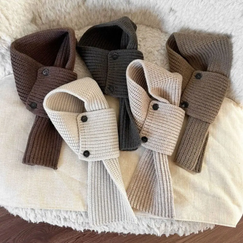 New Windproof Cross Scarf Solid Color Cross Collar Children Muffler Button Design Knit Neck Warmer Outdoor Use