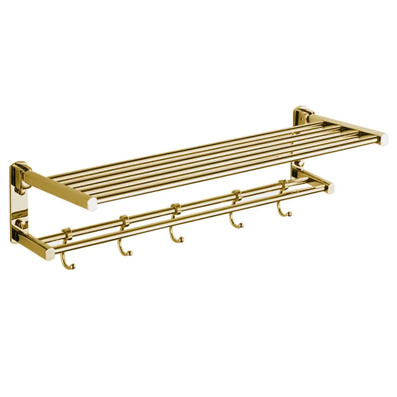 All-copper light luxury bathroom towel rack, towel rack, bathroom hardware pendant, gold folding bathroom rack, wall hanging.