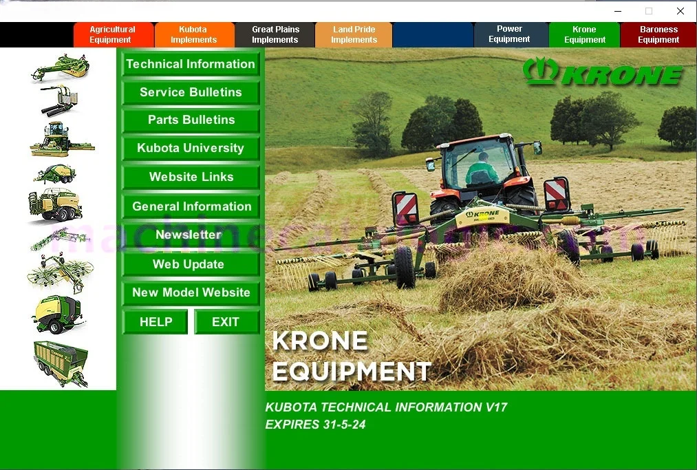 

EPC-SOFTWARE Kubota & Krone Agricultural Machinery Technical Information - Workshop , Parts Manual, Service V17 2024