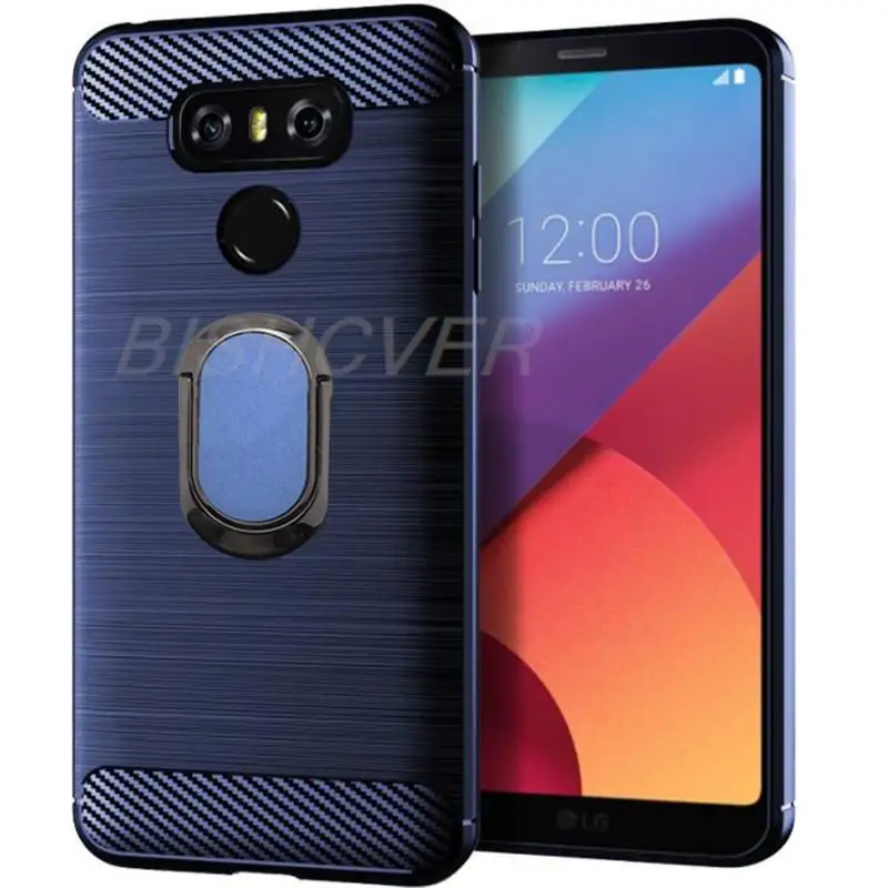 For LG G6 Brushed Carbon Fiber Soft Silicone Phone Case For LG G6 Plus G 6 LGG6 Magnetic Ring Stand Cover