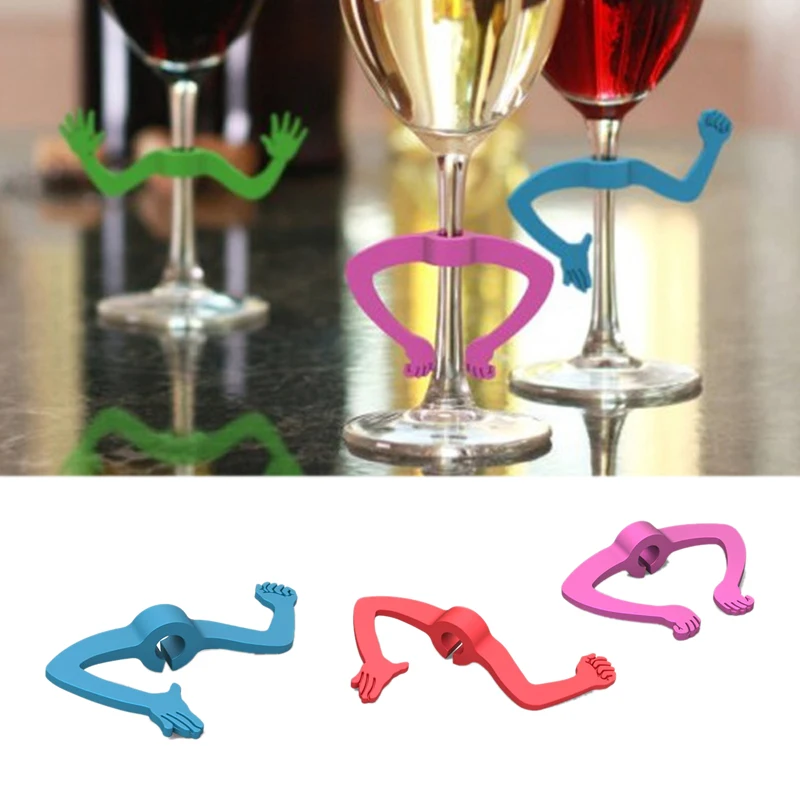 6 ชิ้นแก้วไวน์ Marker ซิลิโคนเครื่องหมายเครื่องดื่มไวน์ไวน์ตัวระบุสําหรับปาร์ตี้คละสี, สีสุ่มร้อน