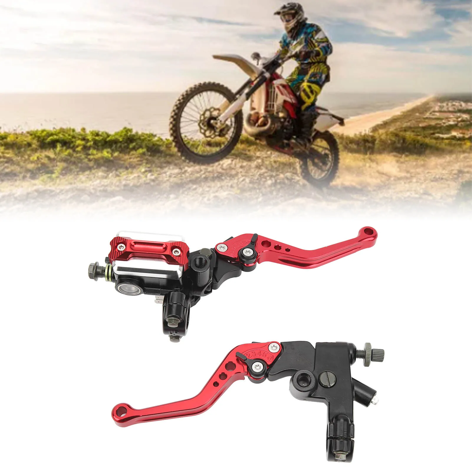 

1 Pair 7/8in Brake Master Cylinder Lever - Universal Motorcycle Handlebar Kit with Reservoir, Carbon Fiber Hand Guard, Red