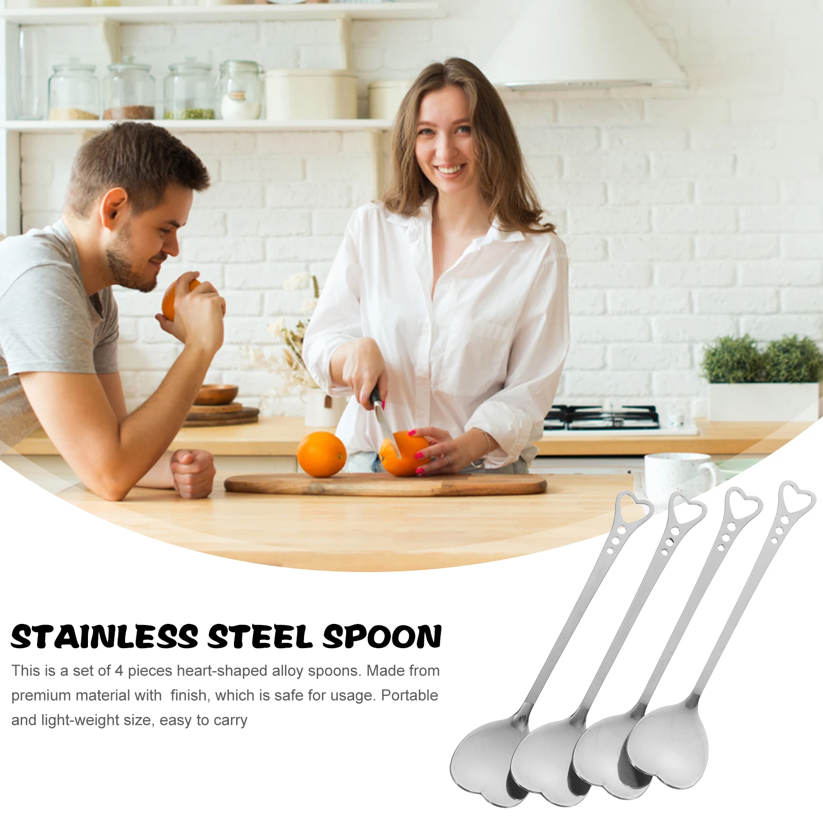 

4pcs Stainless Steel Heart Shape Spoons Stirring Tableware For Dessert Cake Coffee Tea Kitchen Bar Use Gift Set