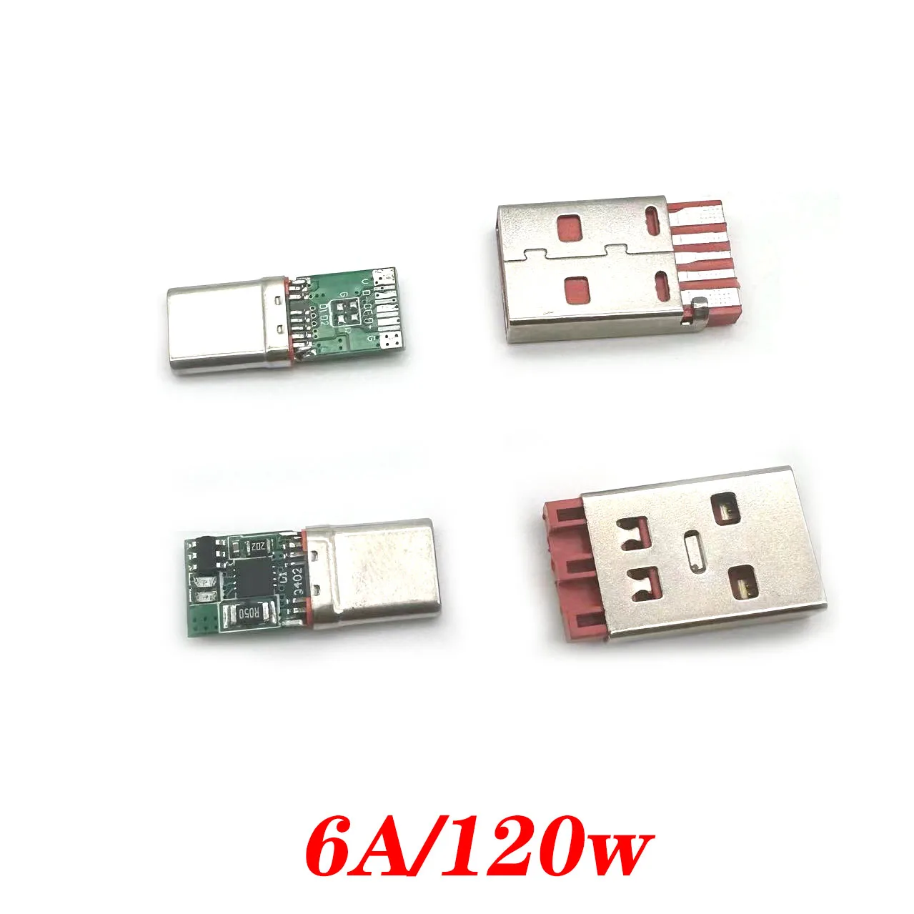 120W 6ASuper Fast Charging  5Welding Spots USB 2.0 Male Connector Assemble  Type C Jack Charging Socket DIY Soldering