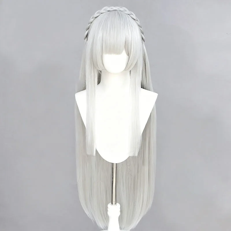 Anime Re:Zero Emilia Cosplay Wig Silver White Long Natural Looking Synthetic Hair Headwear For Women Men Halloween Costume Party view 3