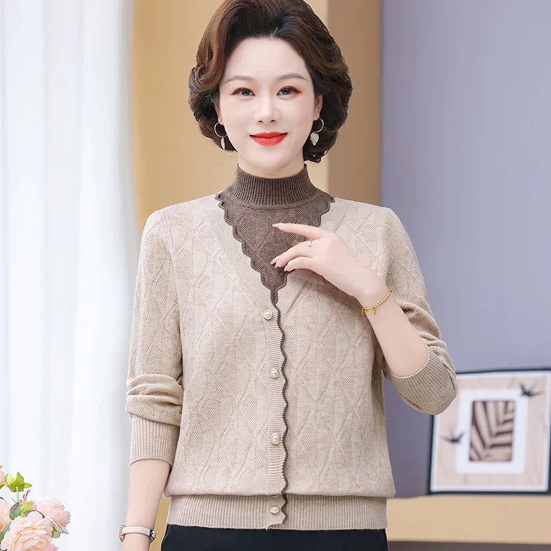 

Женский свитер из двух предметов, пуловер для мам среднего возраста, топы, новый элегантный осенне-зимний базовый джемпер, вязаная женская одежда