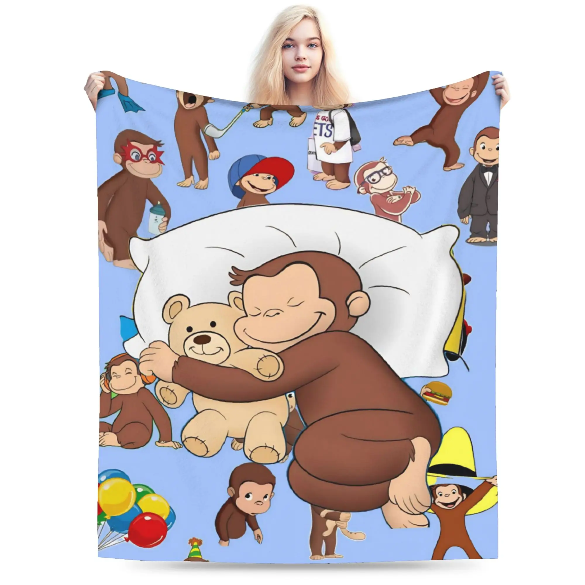 Curious George African Monkey  Blanket Super Soft Warm  Throw Blankets for Sofa 50x60 Inch Multi-size Plush Thin Quilt