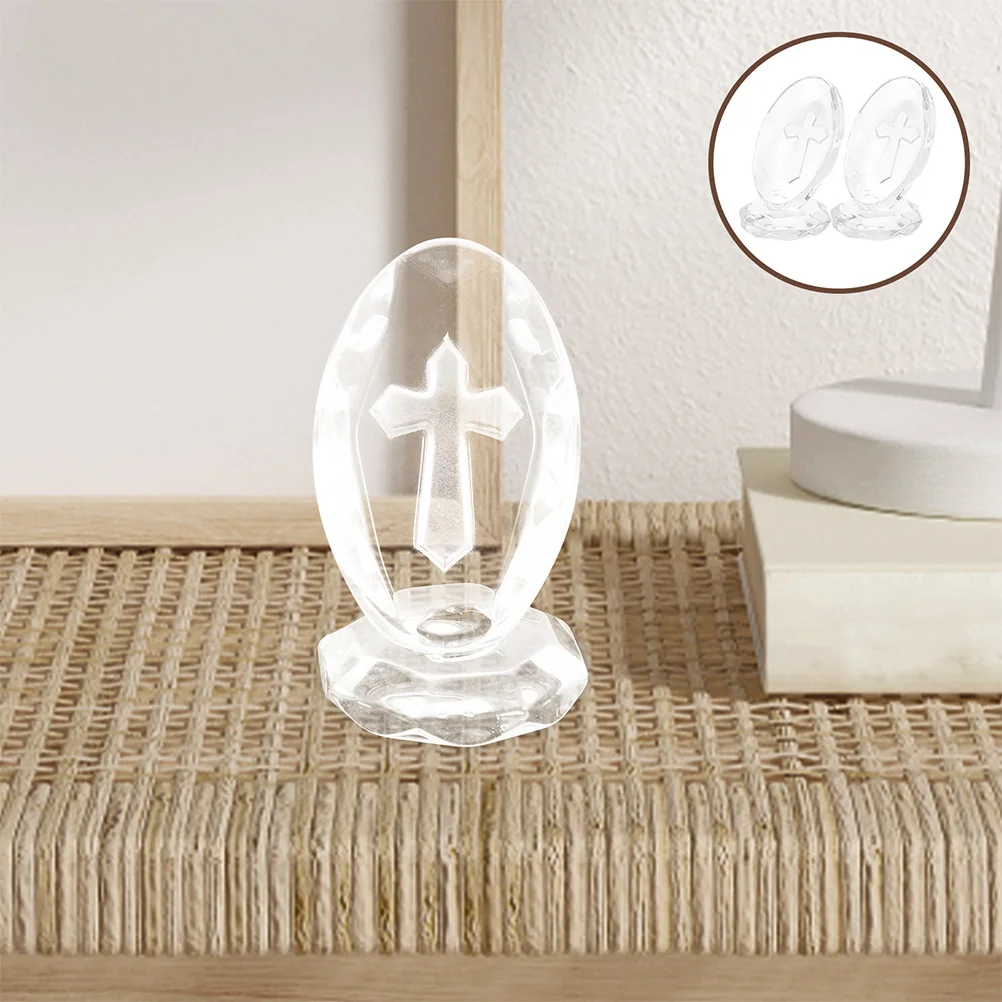 

3Pcs Crystal Cross Ornament Standing Base Decorative Religious Cross Desk Decor Compact Religious Symbolic Display