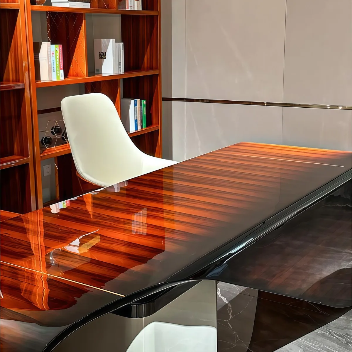 Italian Luxury Executive Desk, Solid Wood + Baked Enamel Finish, L-Shaped Corner Office Desk, High-End Manager Desk