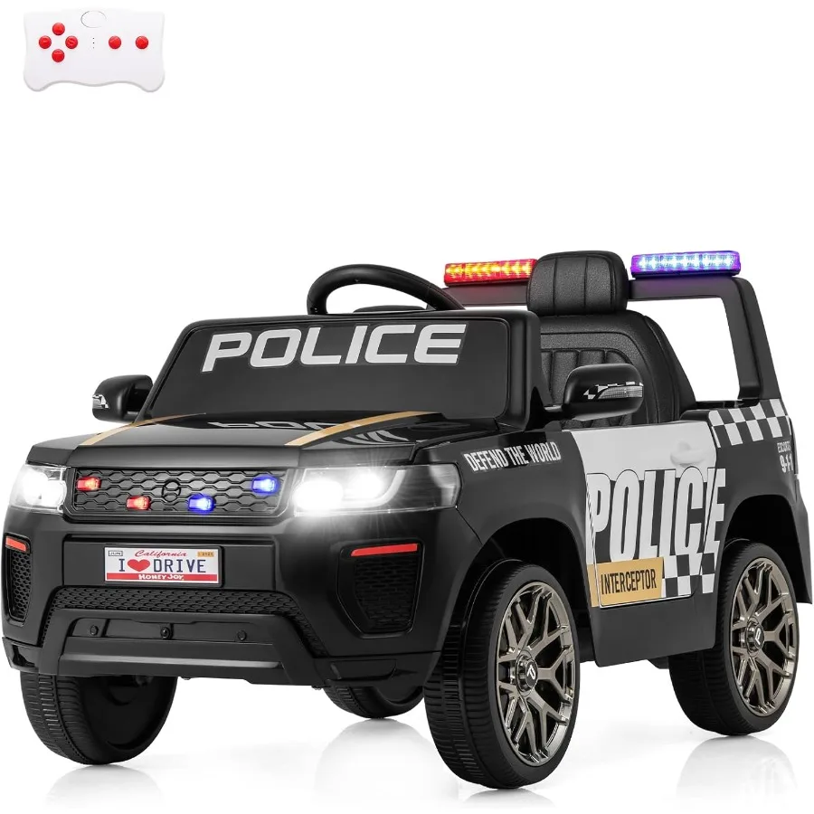 Police Car Ride on 12V Battery Powered Toy Cop Cars w/Remote Control LED Flashing Lights Music Horn Siren Spring Suspension Ele