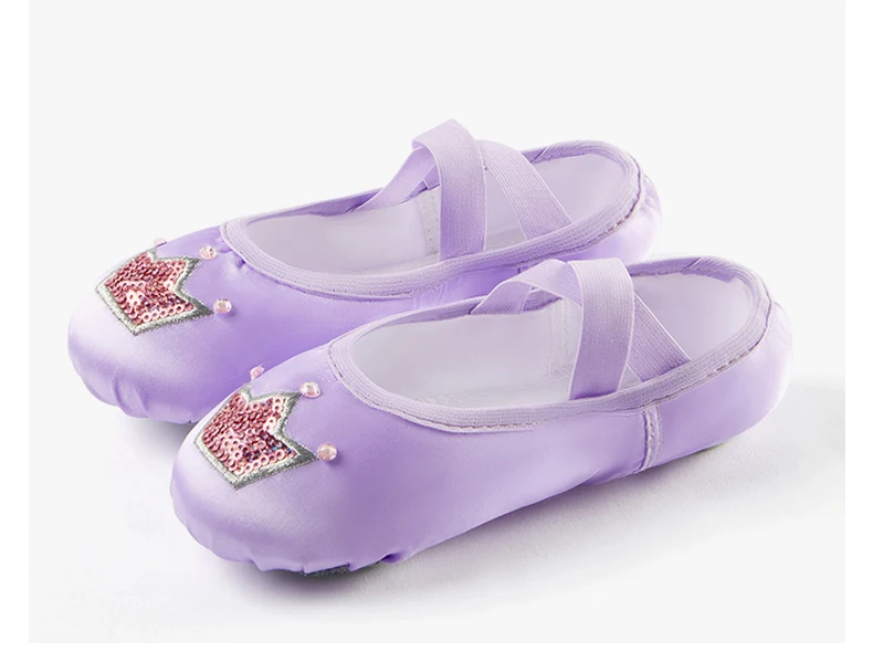 Kindertanzschuhe mit weicher Satin-Sohle, Kronenmuster, rosa Ballettfigur, Übungstanzschuhe, süße Tanzschuhe für Mädchen – Detail 5