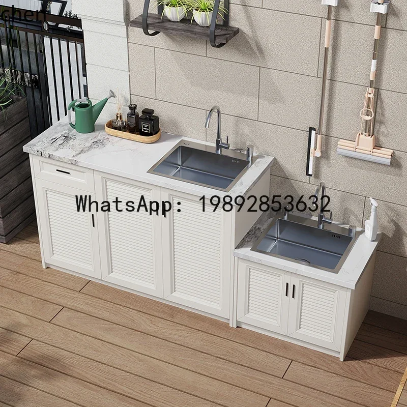 

outdoor wash basin courtyard rock slab sink integrated cabinet outdoor mop pool aluminum alloy console locker