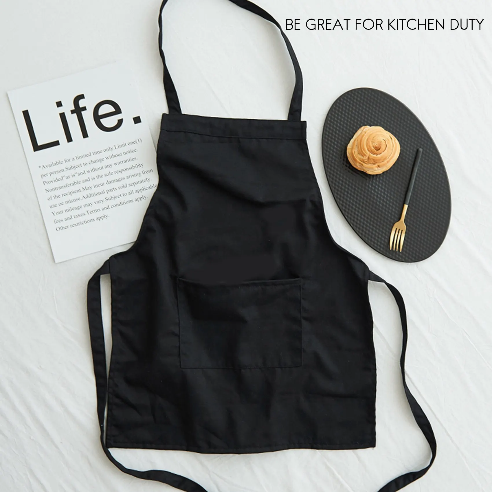 Unisex 2 Pocket Black Kitchen Apron Bib, One Size in Medium