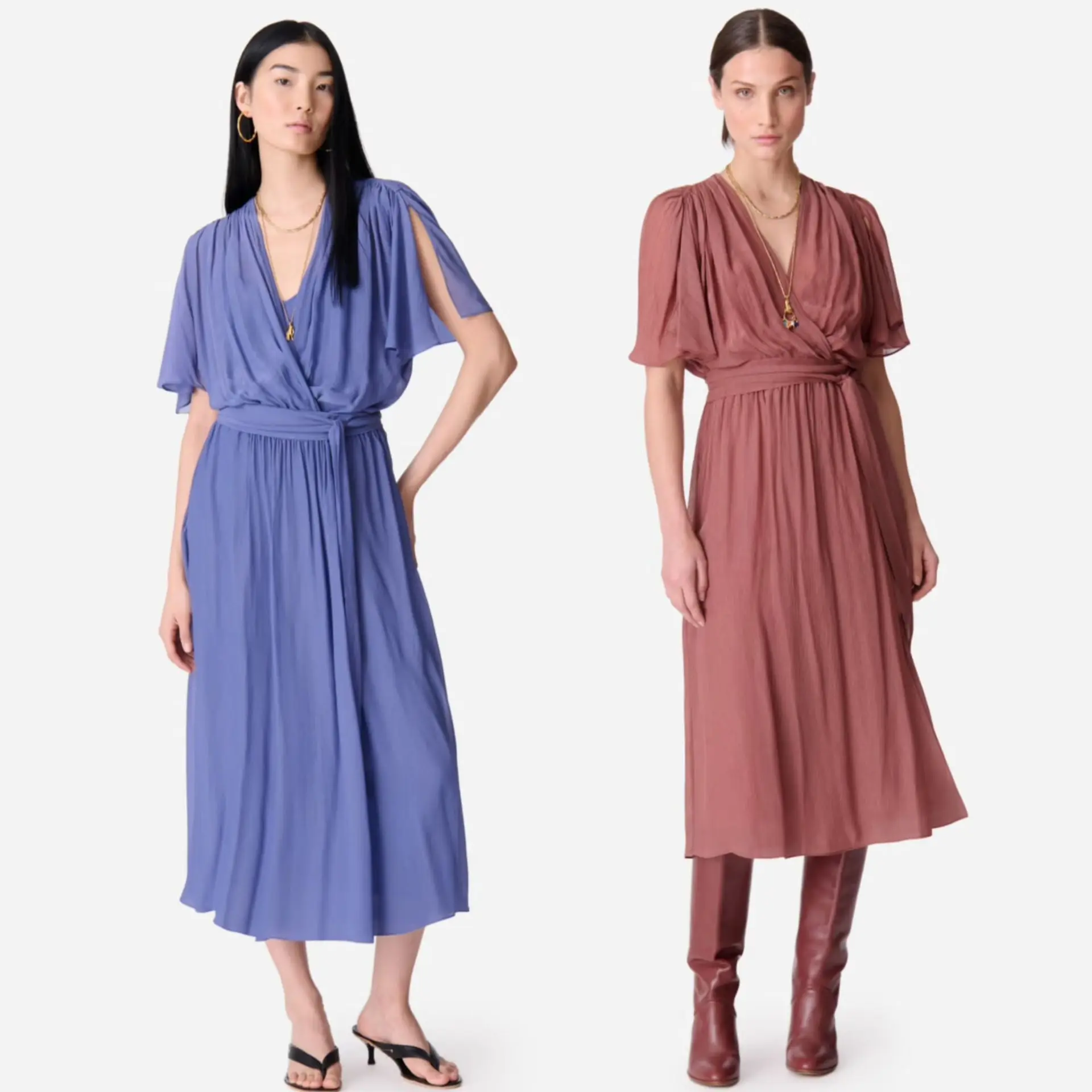 Rytm Przepływu · Elegancka i Odświeżająca Jedwabista Gładka Krepa Sukienka Grecka z Dekoltem w Serek i Krótkim Rękawem