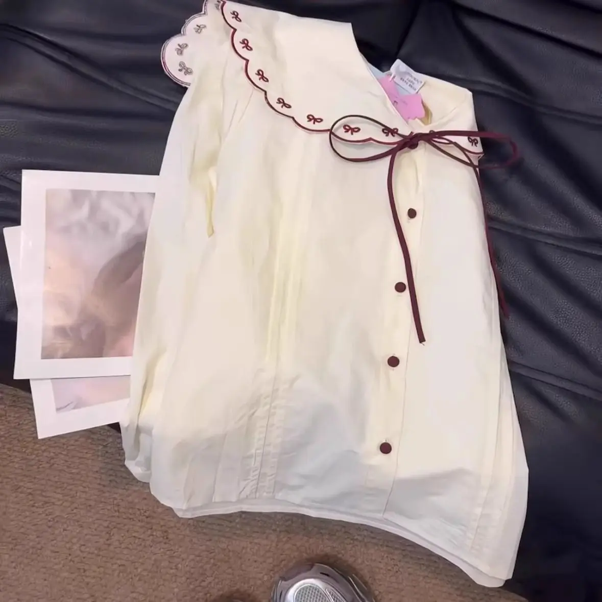 بلوزة نسائية بياقة بحرية فرنسية قميص بأكمام طويلة على الطراز الكوري الحلو لربيع الخريف ملابس علوية غير رسمية متعددة الاستخدامات ملابس يومية #1