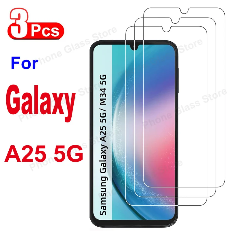 

3Pcs Screen Protector Glass For Samsung Galaxy A25 5G Tempered Glass Film HD Crystal Clear 9H High Aluminum Anti