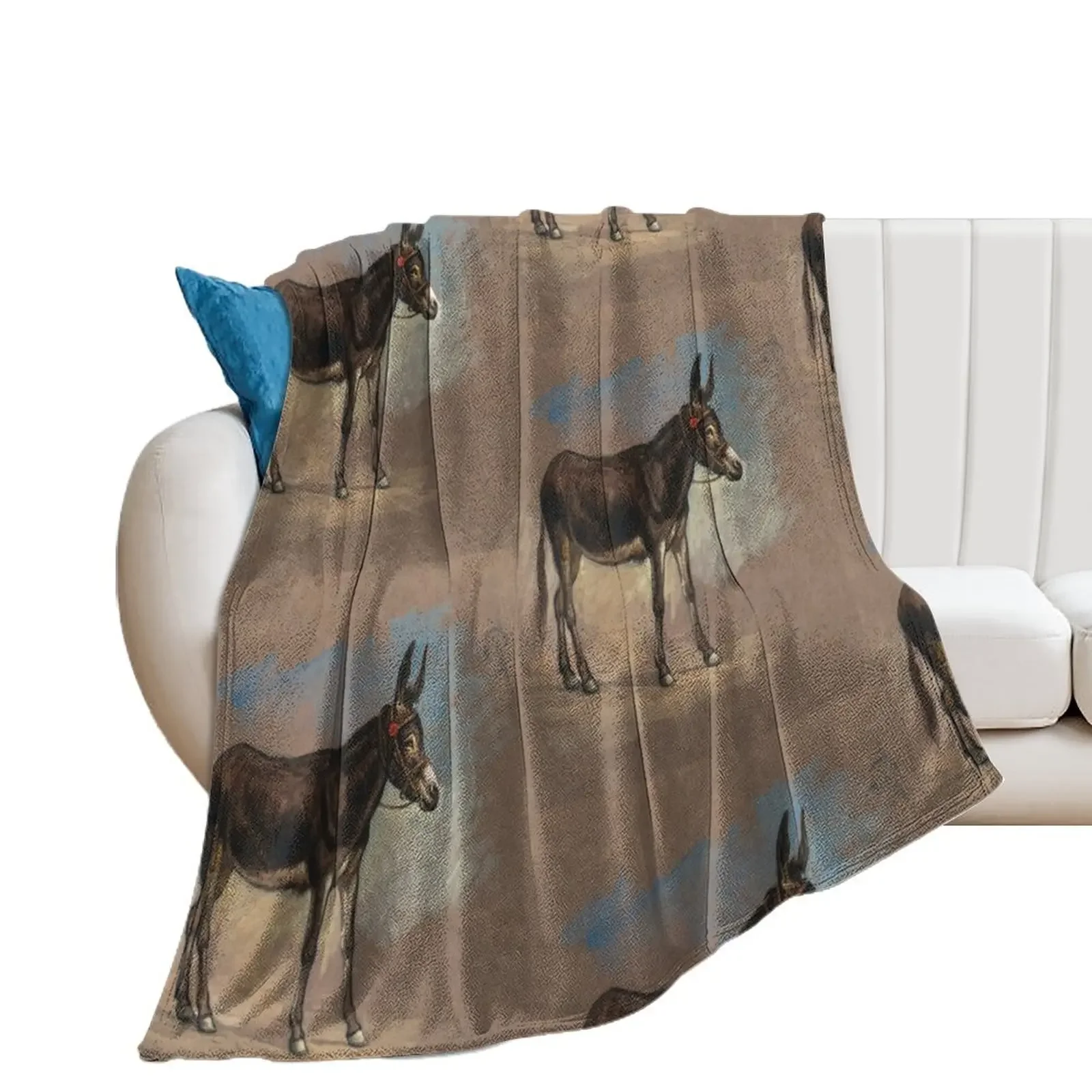 

Mule Animal Lover Gift - Study of a Mule Old Painting Artwork Throw Blanket Bed Loose Blankets