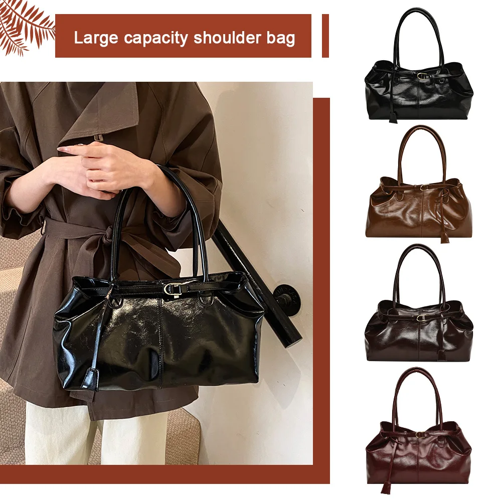 

PU Leather Tote Bag Hobo Handbag Slouchy Shoulder Bag Fashion Retro Satchel Bag Top Handle Bag for Women