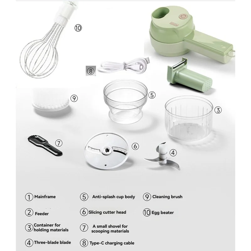 

【Купитье】 Ручной электрический овощерезной набор 4-в-1, беспроводной мини-кухонный комбайн для очистки в одно касание