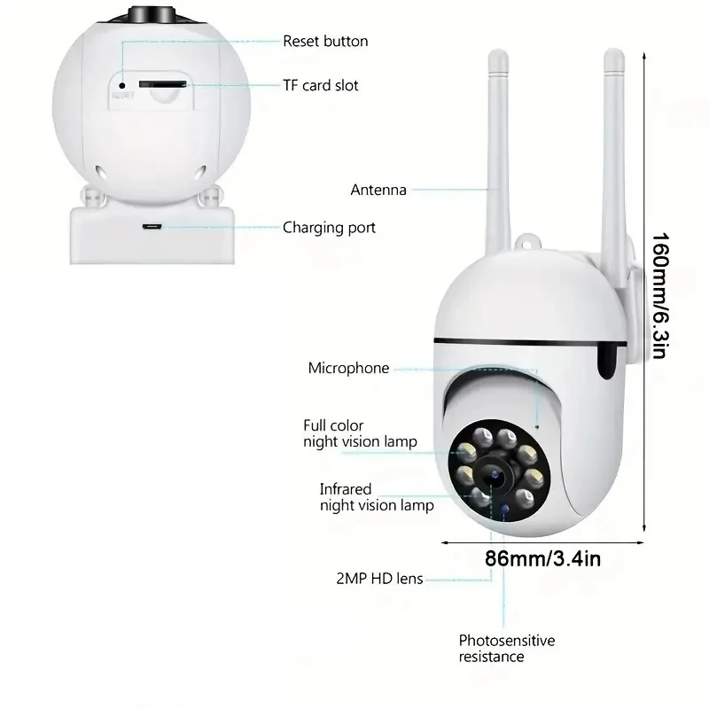 Bezprzewodowa kamera monitorująca 2MP 1080P Wifi kamera IP zewnętrzna AI śledzenie człowieka dwukierunkowy dźwięk nocna kolorowa kamera