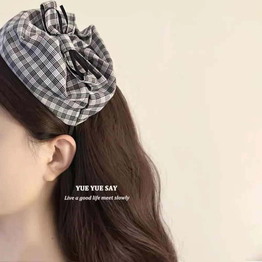 Sweet Half Hat Plaid Formal Hat Headband Bowknot Wide Side Top Hat Hairband Hair Accessories Retro Bow Hair Hoop Daily